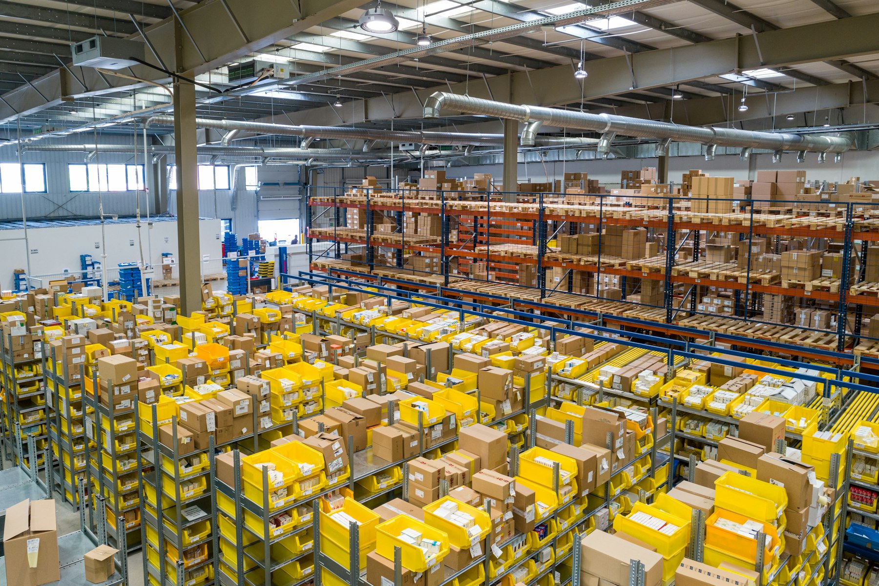 Organised shelving in a logistics warehouse